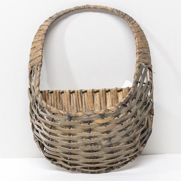 Primitive Rustic Grey Wash Wicker Oval Hanging WALL BASKET Country Cottage Decor - Picture 2 of 4